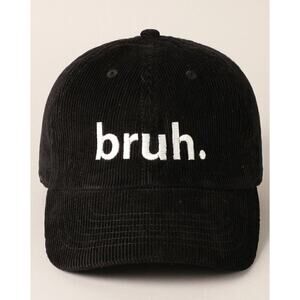 Y2K Unisex Hat Corduroy Bruh Embroidered Trucker Cap Black Adjustable OSFM